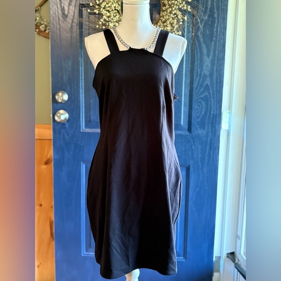 Michael Kors Silver Chain Black Halter Dress size L NWT - Picture 1 of 14